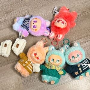Popmart Fuzzy The Monsters Labubu Keychains with Knitwear Set of 5